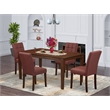 Pemberly Row 5-Piece Dining Set in Mahogany Finish and Burgundy Faux Leather
