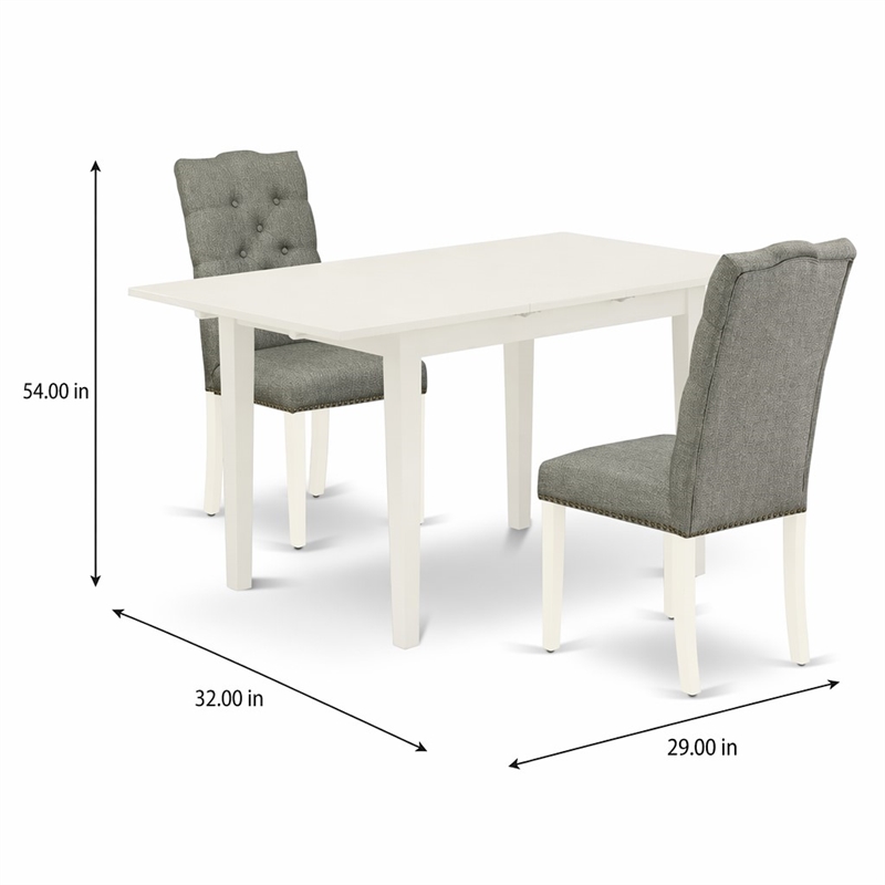 Pemberly Row 3-Piece Dinette Set in Linen White Finish with Wood Chairs