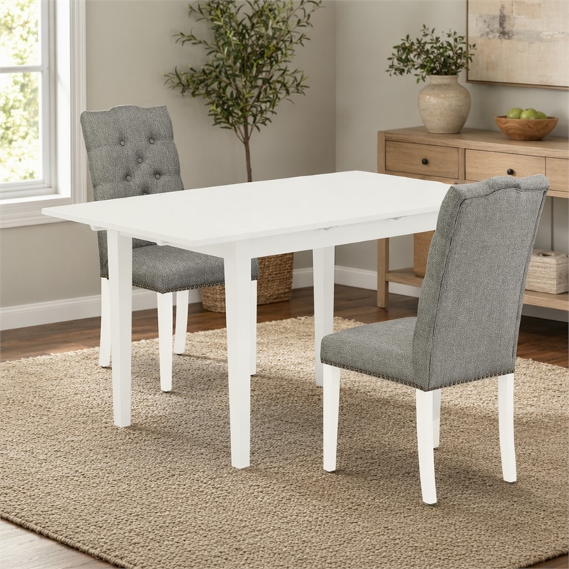 Pemberly Row 3-Piece Dinette Set in Linen White Finish with Wood Chairs