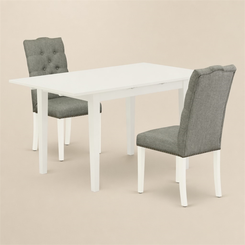 Pemberly Row 3-Piece Dinette Set in Linen White Finish with Wood Chairs
