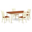 Pemberly Row 5-Piece Dining Set with Wood Seats in Buttermilk and Cherry