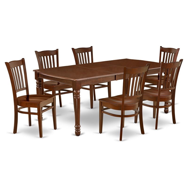 Pemberly Row 7-Piece Dining Table and Wood Chairs in Mahogany Finish