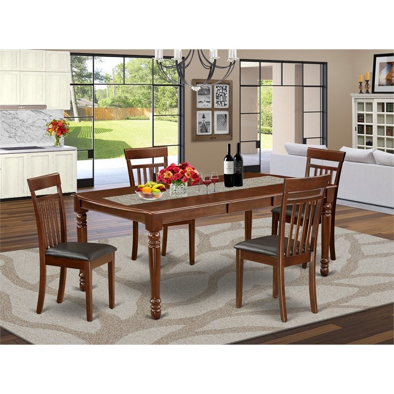 Pemberly Row 5-Piece Dining Set with Faux Leather Seats in Mahogany