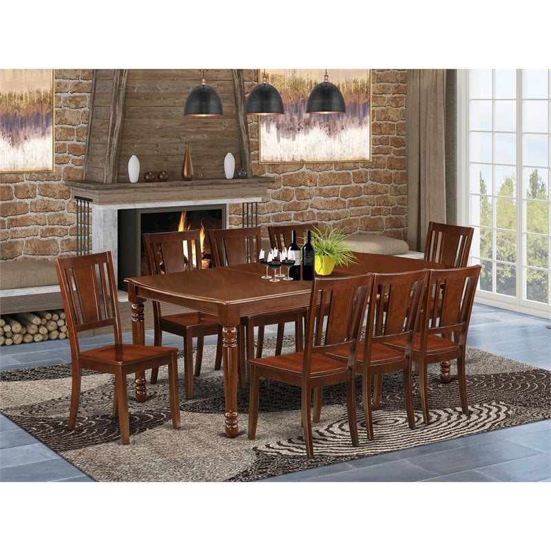 Pemberly Row 9-Piece Wooden Dining Set with Chairs in Mahogany Finish