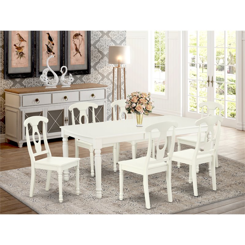 Pemberly Row 7-Piece Wood Dining Set in Linen White with Rectangular Table