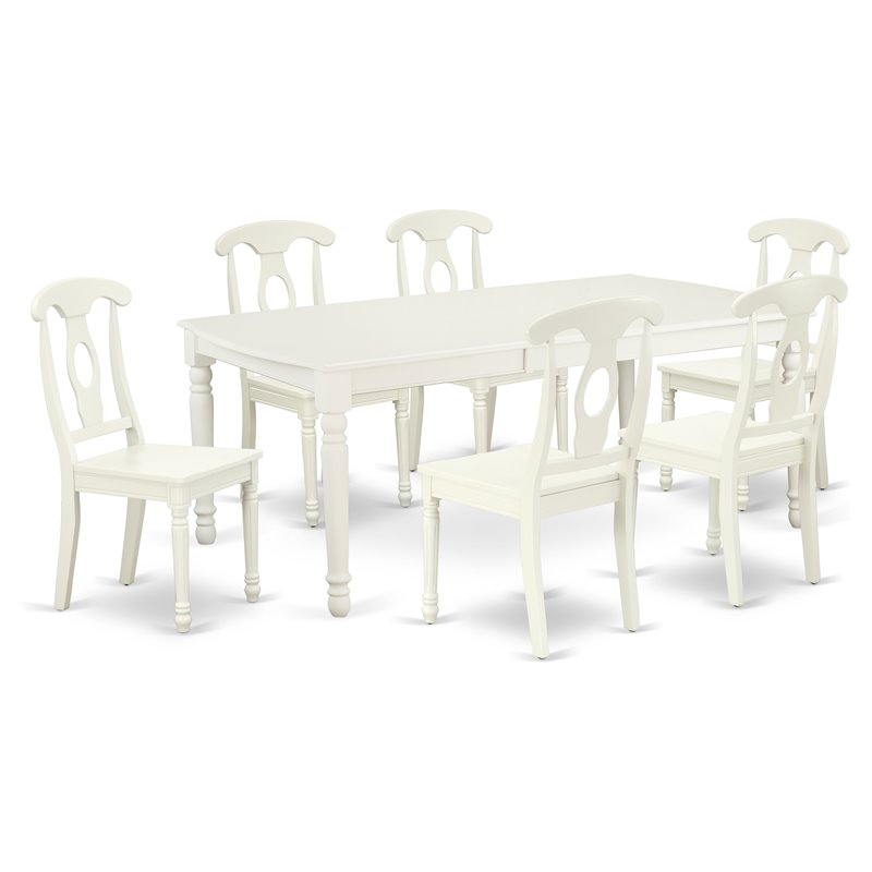Pemberly Row 7-Piece Wood Dining Set in Linen White with Rectangular Table