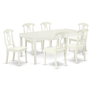 Pemberly Row 7-Piece Wood Dining Set in Linen White with Rectangular Table