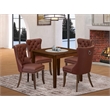 Pemberly Row 5-Piece Dining Set in Antique Walnut with Burgundy Upholstery