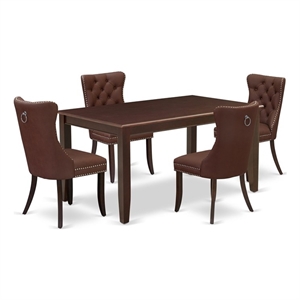 Pemberly Row 5-Piece Kitchen Table Set in Mahogany with Burgundy Chairs