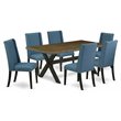 Pemberly Row X-Style 7-Piece Wood Dining Table Set in Mineral Blue and Jacobean