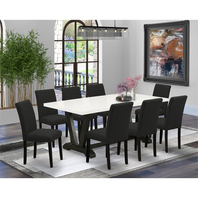 Pemberly Row 9-Piece Wood Dinette Set in Black and Linen White Finish