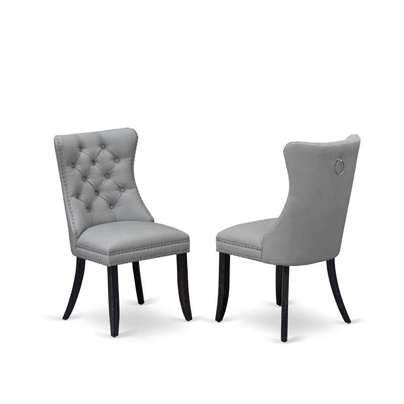 Pemberly Row Parson Dining Chair Set of 2 in Sand Blasted Black and Light Gray