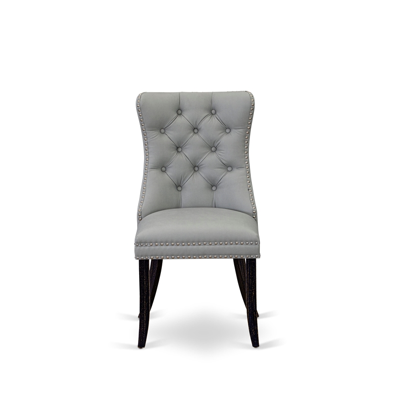 Pemberly Row Parson Dining Chair Set of 2 in Sand Blasted Black and Light Gray