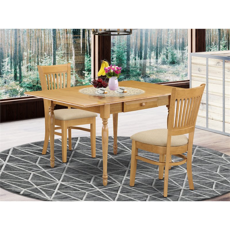 Pemberly Row 3-Piece Oak Dining Set with Slat Back Chairs and Beige Fabric Seats