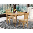Pemberly Row 3-Piece Oak Dining Set with Slat Back Chairs and Beige Fabric Seats