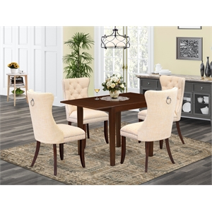Pemberly Row 5-Piece Mahogany Dining Table Set with Light Beige Fabric Chairs