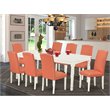 Pemberly Row 9-Piece Wood Dinette Set in Linen White and Pink Flamingo
