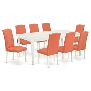 Pemberly Row 9-Piece Wood Dinette Set in Linen White and Pink Flamingo
