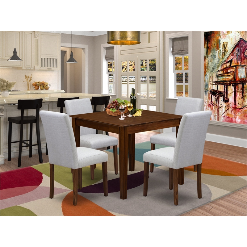 Pemberly Row 5-Piece Square Dining Table Set in Antique Walnut and Gray