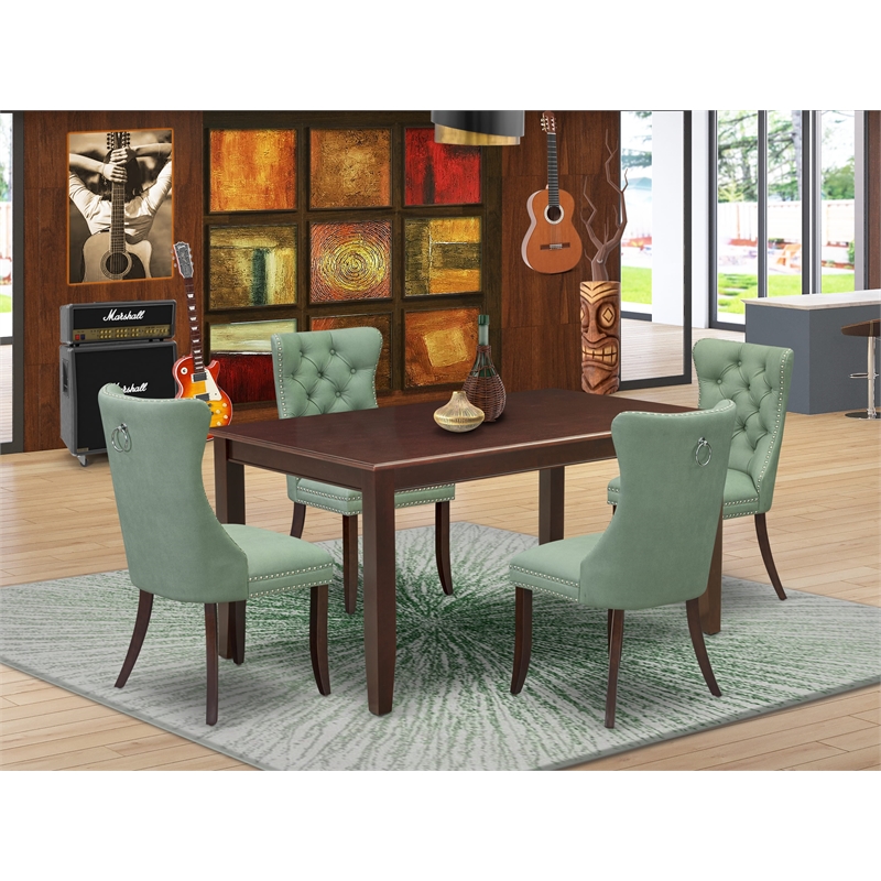 Pemberly Row 5-Piece Wood Dining Table Set in Mahogany and Willow Green