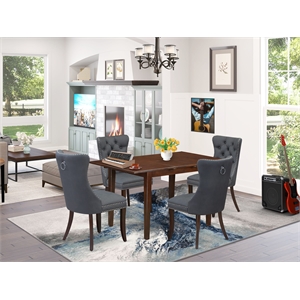 Pemberly Row 5-Piece Kitchen Table Set with Butterfly Leaf in Mahogany