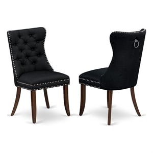 Pemberly Row Set of 2 Linen Fabric Parson Dining Chairs in Black Finish