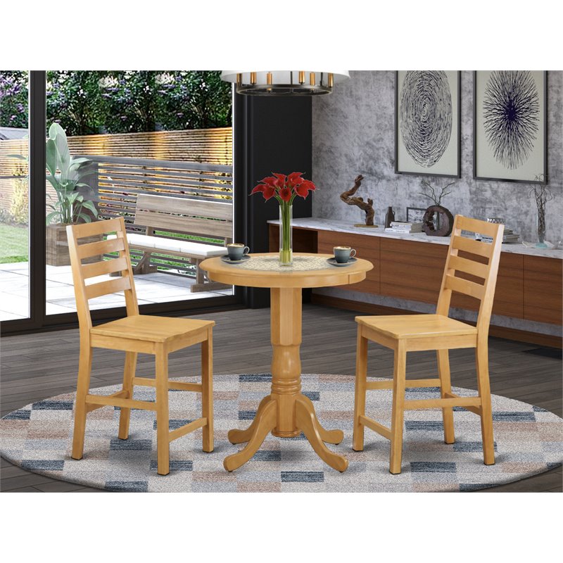 Pemberly Row 3-Piece Oak Dining Set with Counter Height Chairs