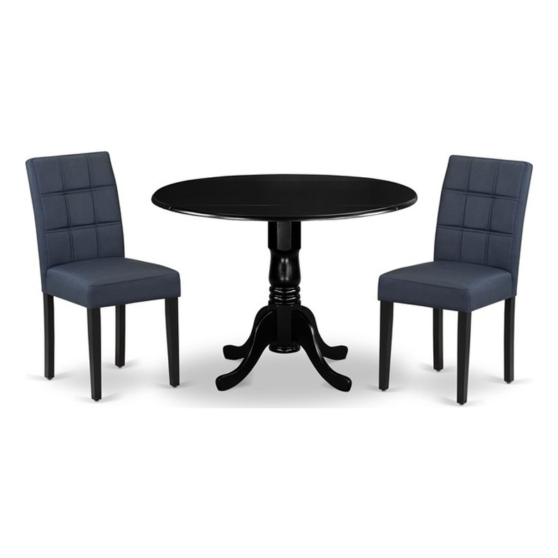 Pemberly Row 3-Piece Dining Set with Dropleaf Table and Dark Navy Chairs