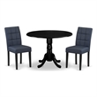Pemberly Row 3-Piece Dining Set with Dropleaf Table and Dark Navy Chairs