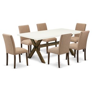 Pemberly Row 7-Piece Wooden Dining Table Set with X-Legs in Jacobean