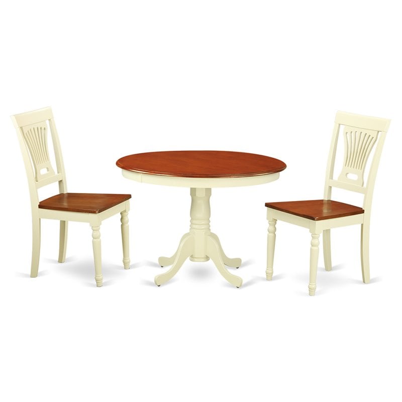 Pemberly Row Hartland 3-Piece Dining Set w/ Wood Seats in Cherry