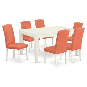 Pemberly Row Weston 7-Piece Wood Dining Set in Linen White and Pink Flamingo