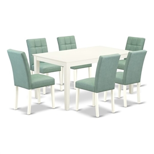 Pemberly Row 7-Piece Dinette Set in Linen White with Willow Green Chairs