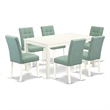 Pemberly Row 7-Piece Dinette Set in Linen White with Willow Green Chairs