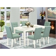 Pemberly Row 7-Piece Dinette Set in Linen White with Willow Green Chairs