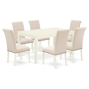 Pemberly Row 7-Piece Rectangular Wood Dining Set in Linen White and Beige
