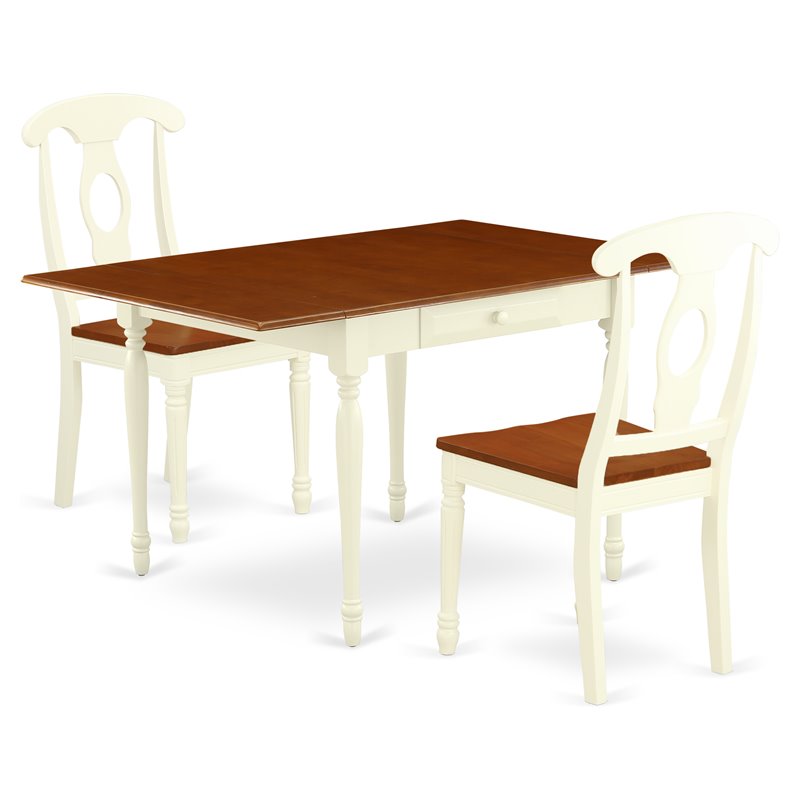 Pemberly Row 3-Piece Wood Dining Set with Chairs in Buttermilk and Cherry