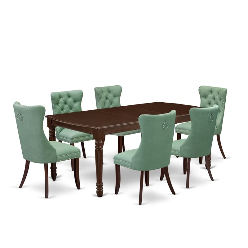 Pemberly Row 7-Piece Mahogany Dining Set with Faux Leather and Tufted Chairs