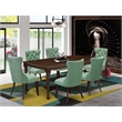 Pemberly Row 7-Piece Mahogany Dining Set with Faux Leather and Tufted Chairs
