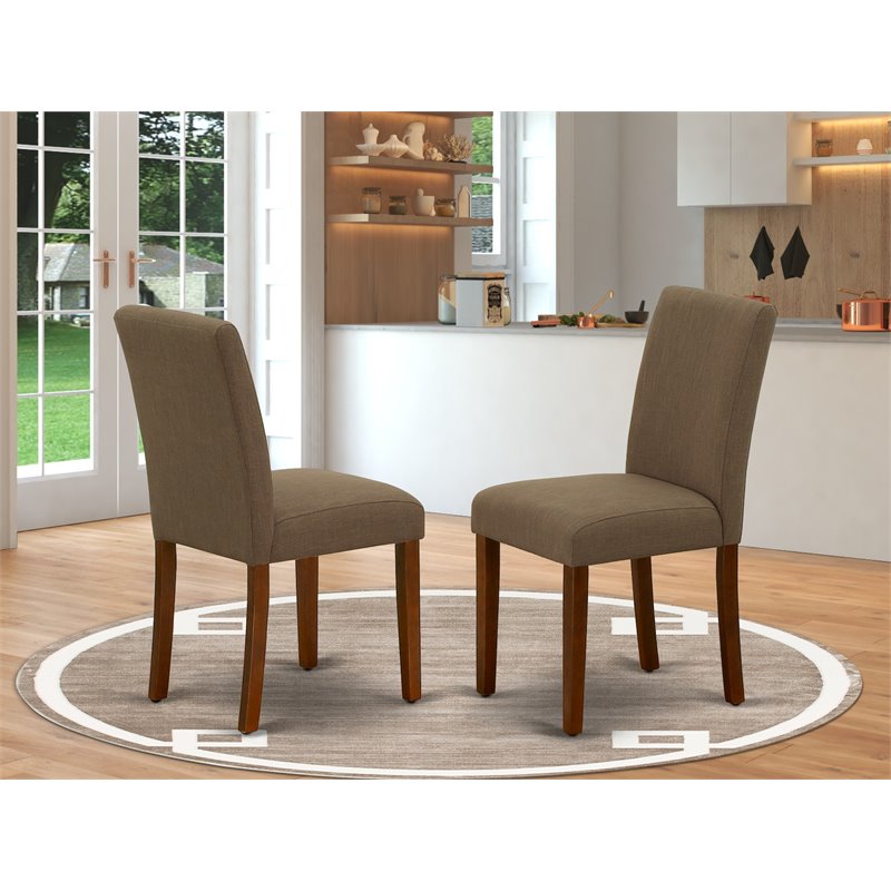 Pemberly Row Set of 2 Linen Upholstered Dining Chairs in Mahogany and Coffee