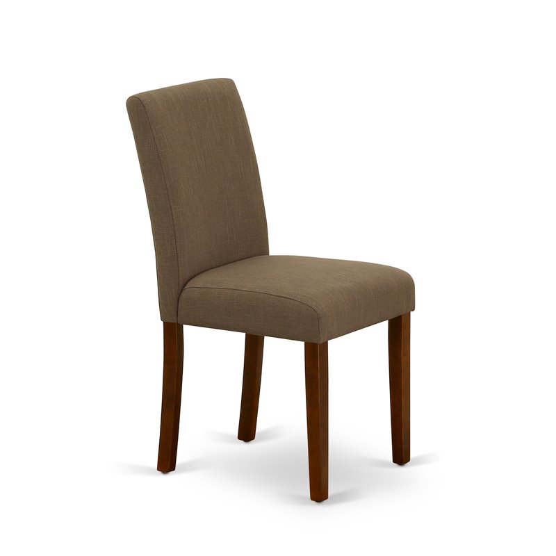 Pemberly Row Set of 2 Linen Upholstered Dining Chairs in Mahogany and Coffee