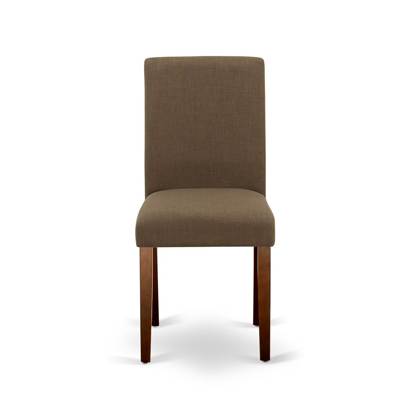 Pemberly Row Set of 2 Linen Upholstered Dining Chairs in Mahogany and Coffee