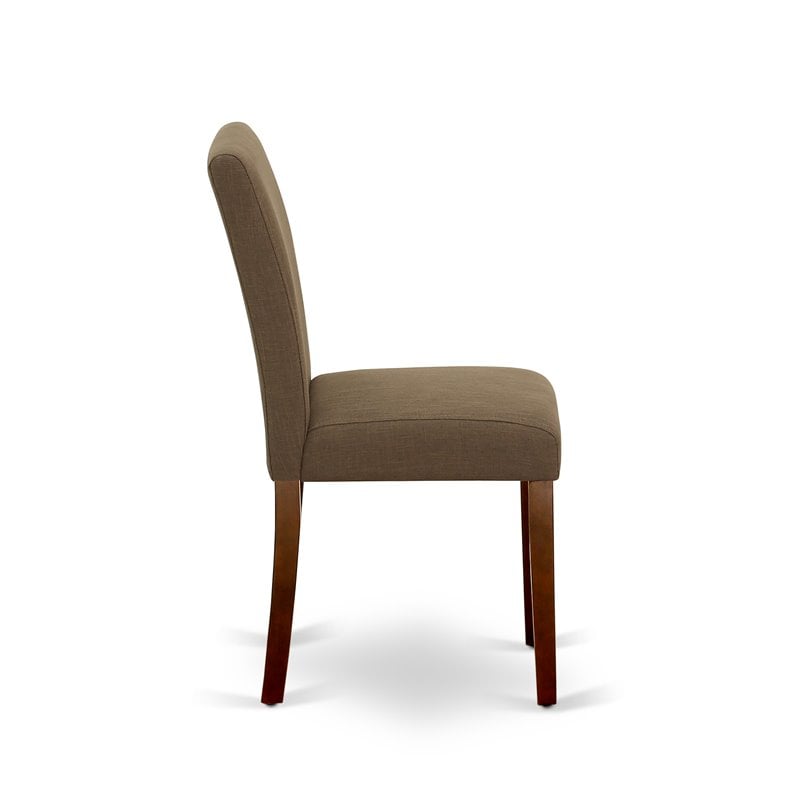 Pemberly Row Set of 2 Linen Upholstered Dining Chairs in Mahogany and Coffee