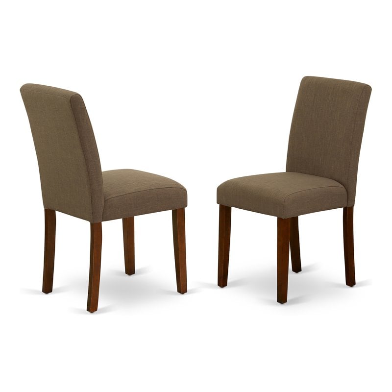 Pemberly Row Set of 2 Linen Upholstered Dining Chairs in Mahogany and Coffee