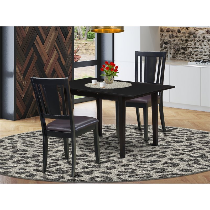 Pemberly Row 3-Piece Wood Dining Set with Leather Chairs in Black Finish