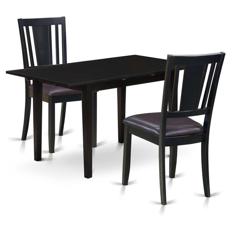 Pemberly Row 3-Piece Wood Dining Set with Leather Chairs in Black Finish