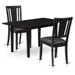 Pemberly Row 3-Piece Wood Dining Set with Leather Chairs in Black Finish