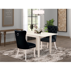 Pemberly Row 3-Piece Drop-Leaf Dining Set in Linen White & Black Fabric
