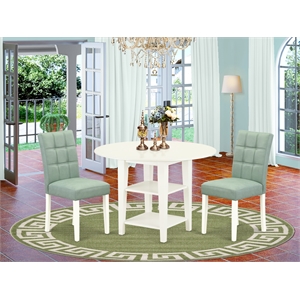 Pemberly Row 3-Piece Modern Dining Table Set in Linen White/Willow Green