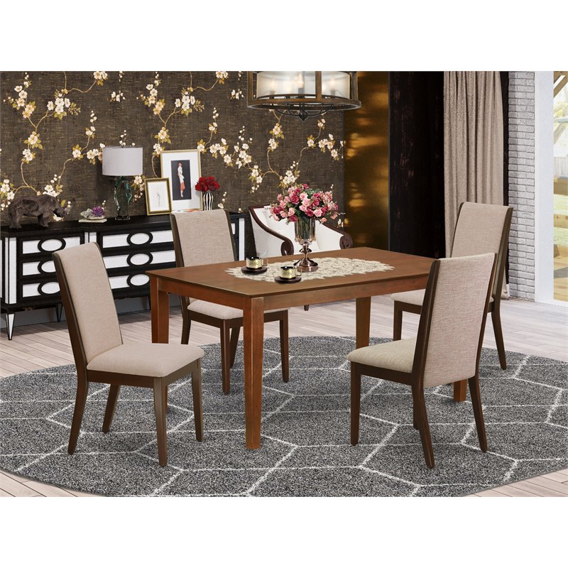 Pemberly Row Capri 5-Piece Wood Dining Set in Mahogany and Light Tan